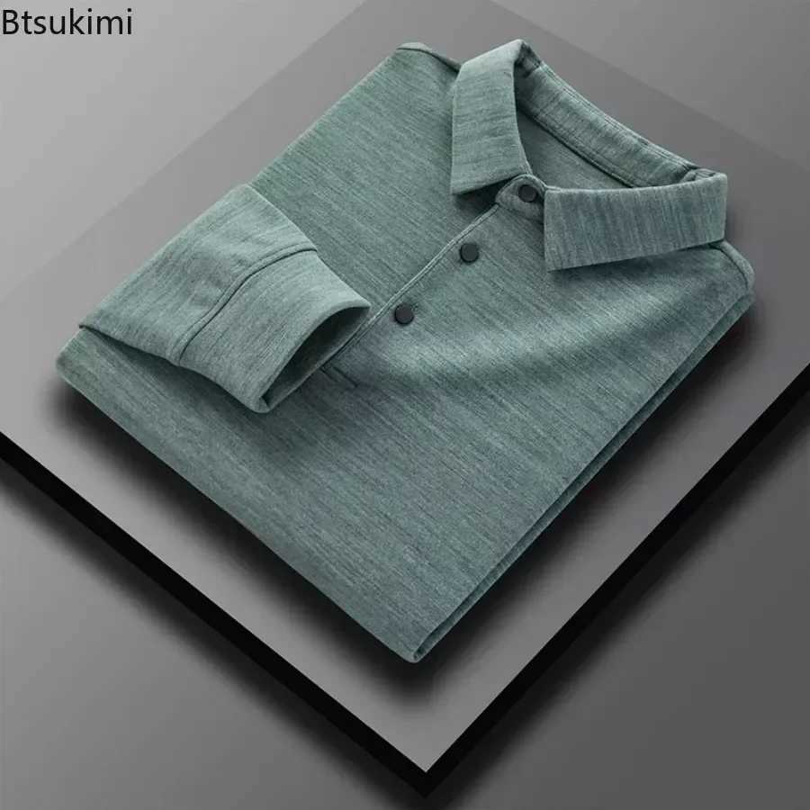 2024 Mens Casual Warm Shirts Tops Solid Autumn Winter Thick Long SLeeve Shirts Male T-Shirt Business Formal Basic ShirtsM240814