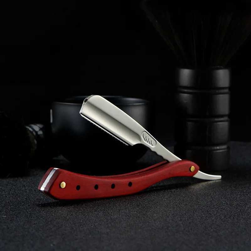 Professional Straight Edge Razor Mens Shaver Manual Barber Razor Zinc Alloy Wood Handle Razor Holder Beard Hair Removal ToolsM240814