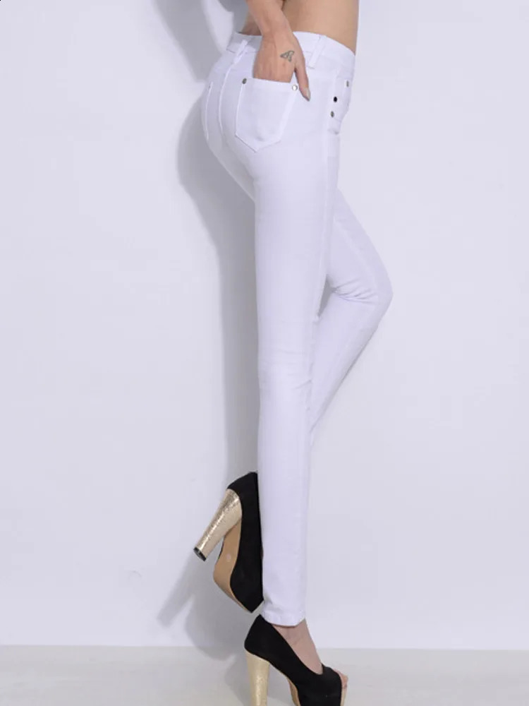 Fashion Casual Slim Elastic Denim Pencil Jeans for Women Sexy Mid Waist Thin Denim Trousers Candy color Stretch Skinny Pants 240813