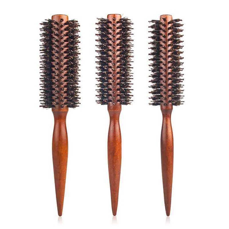 Anti static wood bristle brush circular brush barber styling tool teasing brush curly hair comb W240813