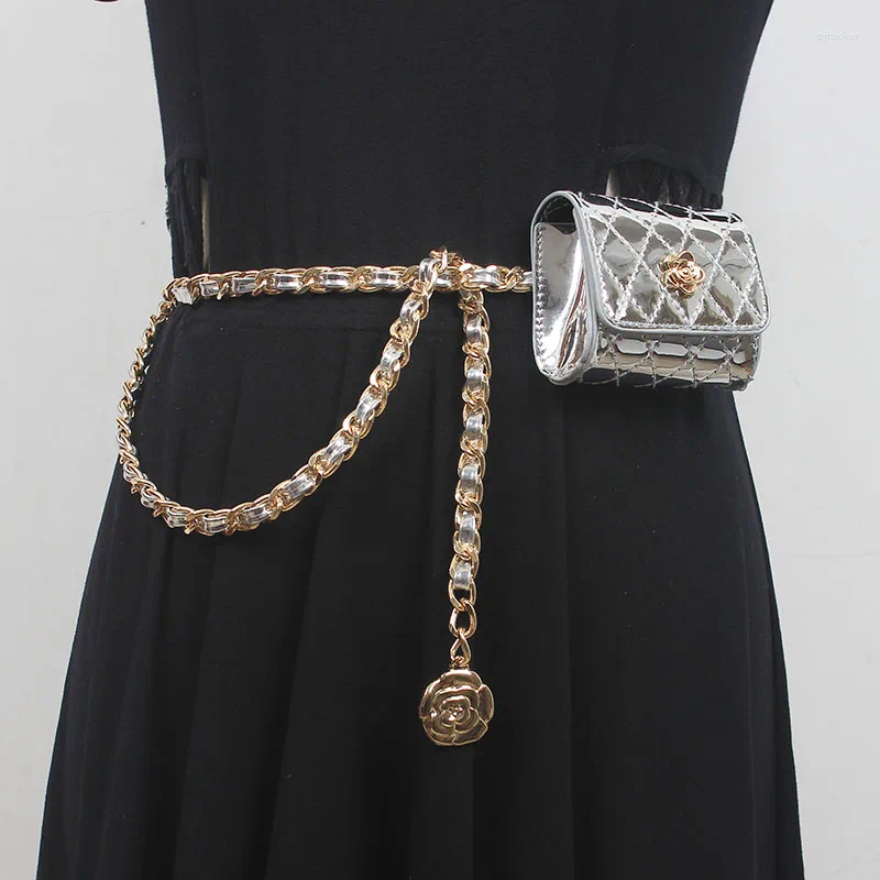 Belts Womens Fashion PU Leather Chain Bag Cummerbunds Female Dress Corsets Waistband Decoration Narrow Belt R2226