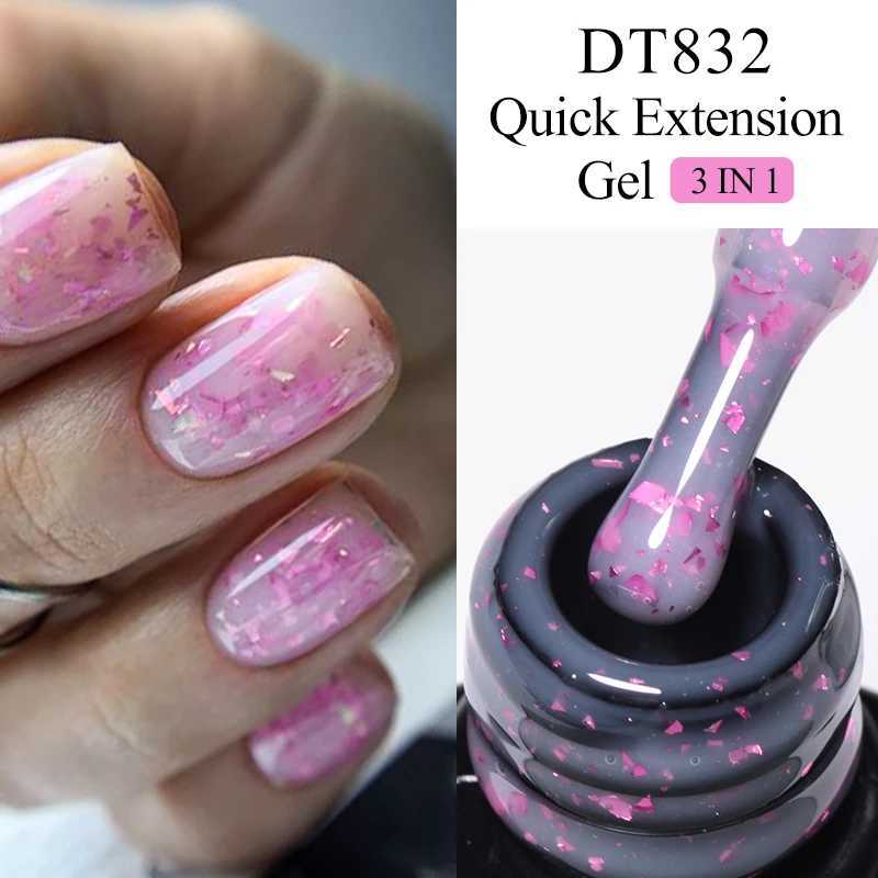 MEET ACROSS 7ML Pink Foils Glitter Quick Extension Gel Nail Polish Long Lasting Rubber Base Gel Nail Art Construction UV GelM240814