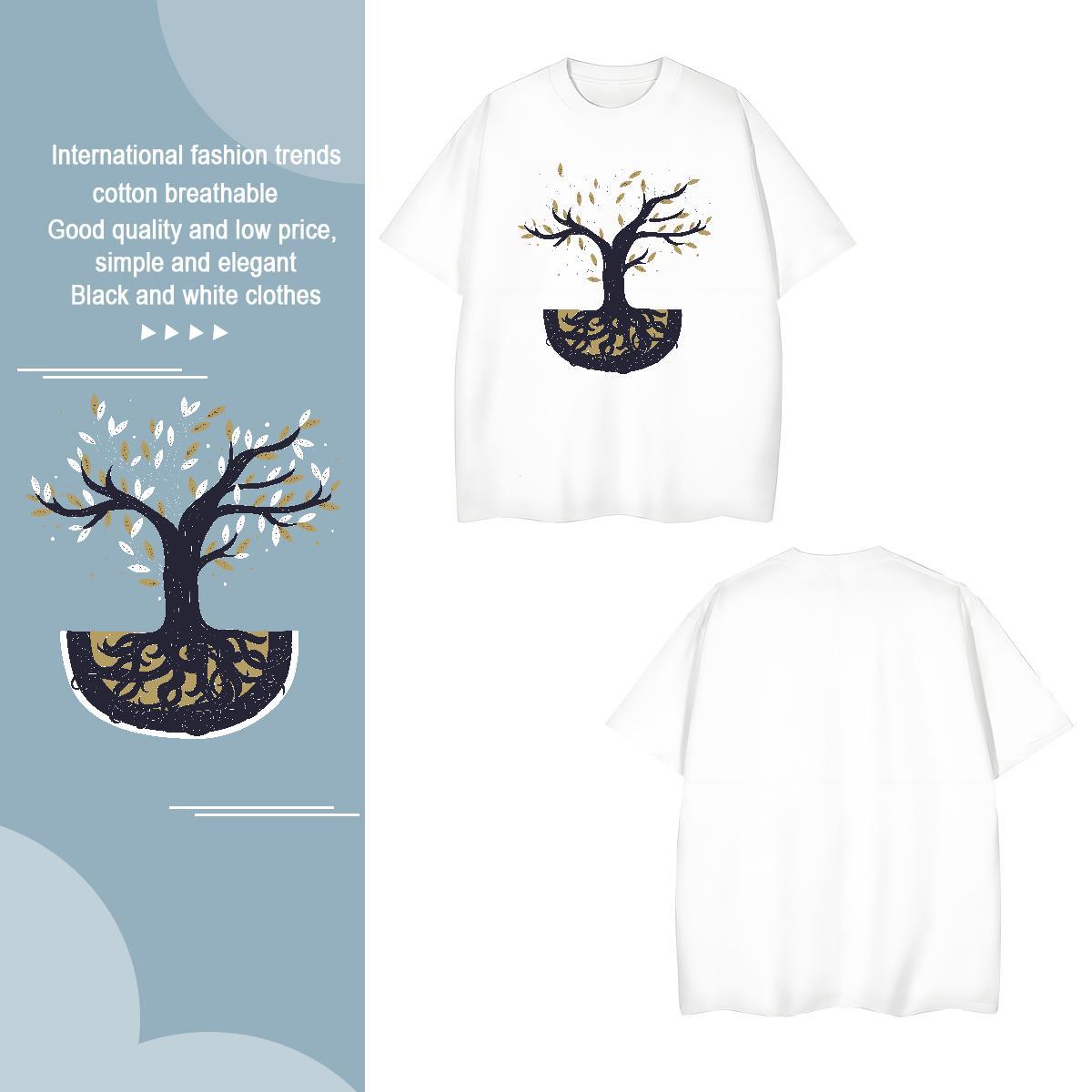 Men T Shirts 230g Pure Cotton tree Street Wear Breathable Short Sleeve DIY Printed Men Tshirts 2024 New Cool Tee Shirt