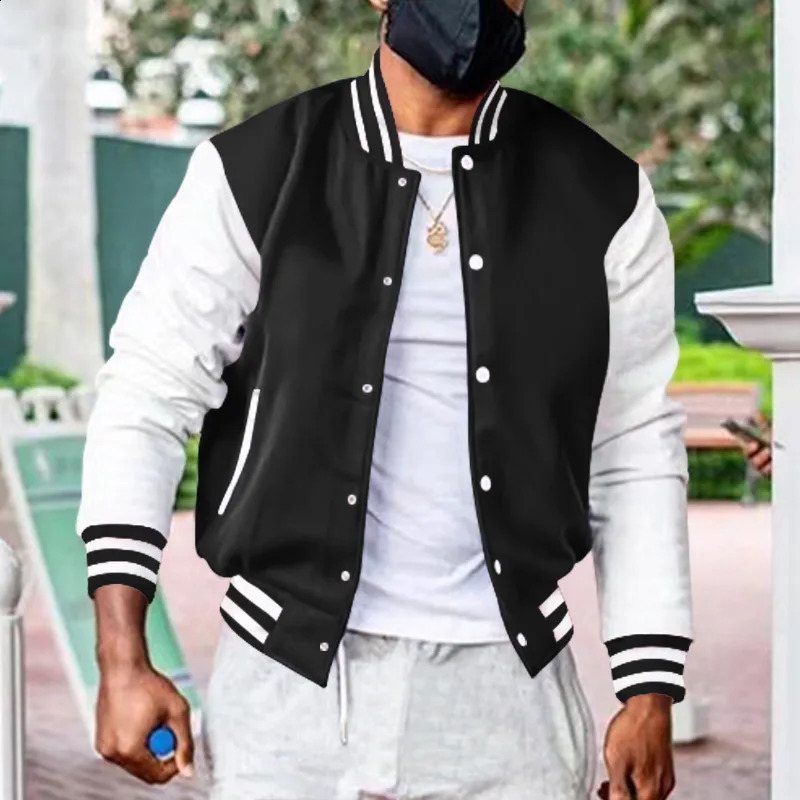 Spring and Autumn Coat Mens Casual Baseball Uniform Color Matching Top Flight Jacket European American 240712