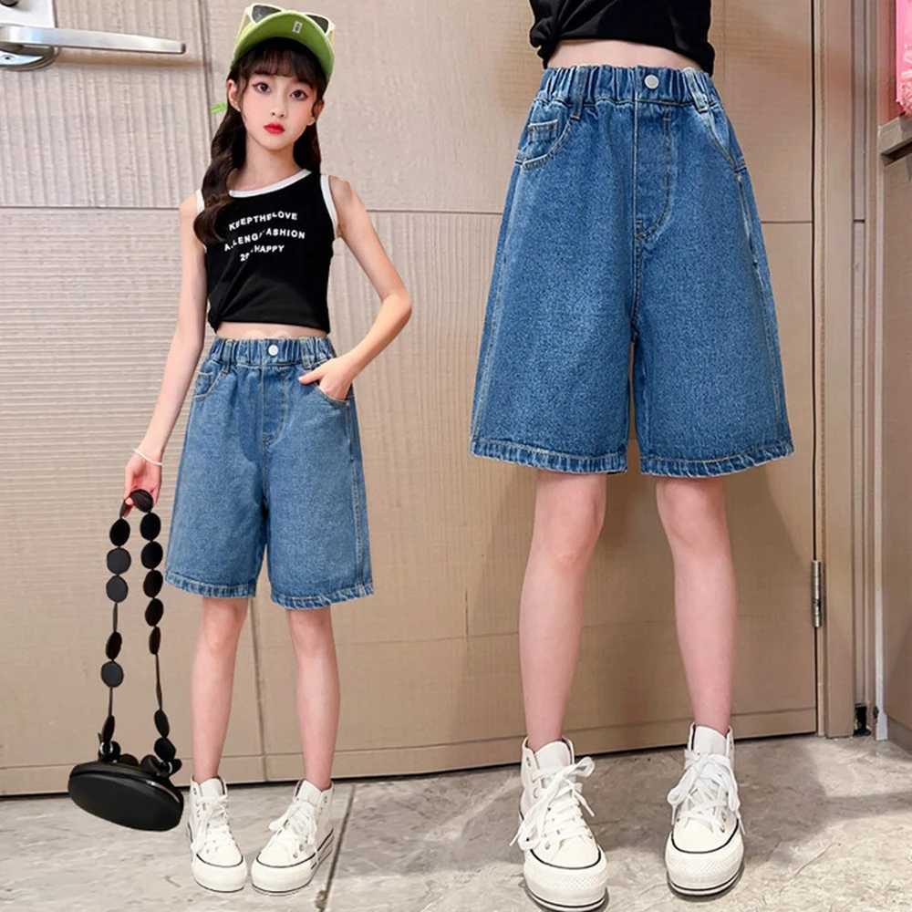 Teen girl denim shorts new summer fashion girl shorts childrens jeans girl shorts solid color girl half pants W240813