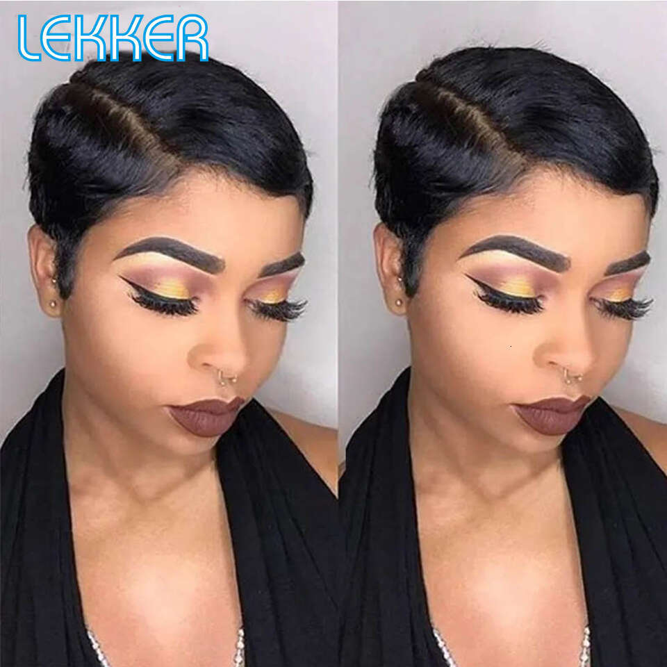 Lekker Ready To Wear Short Pixie Cut 13X6x1 Side Part Lace Front Human For Women Glueless Brazilian Remy Hair Bob Wigs