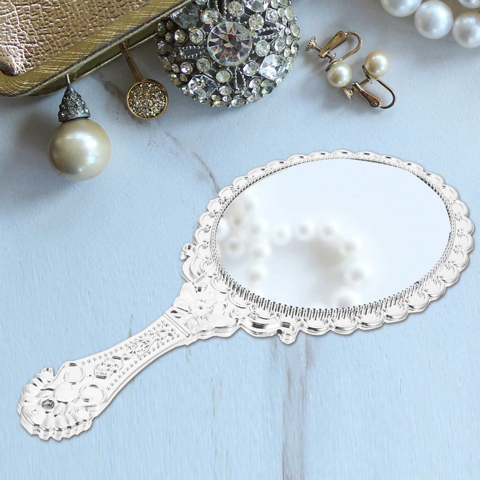 Retro Handle Mirror Portable Travel Makeup Mirror Dressing Table Mini Handheld Compact W240813