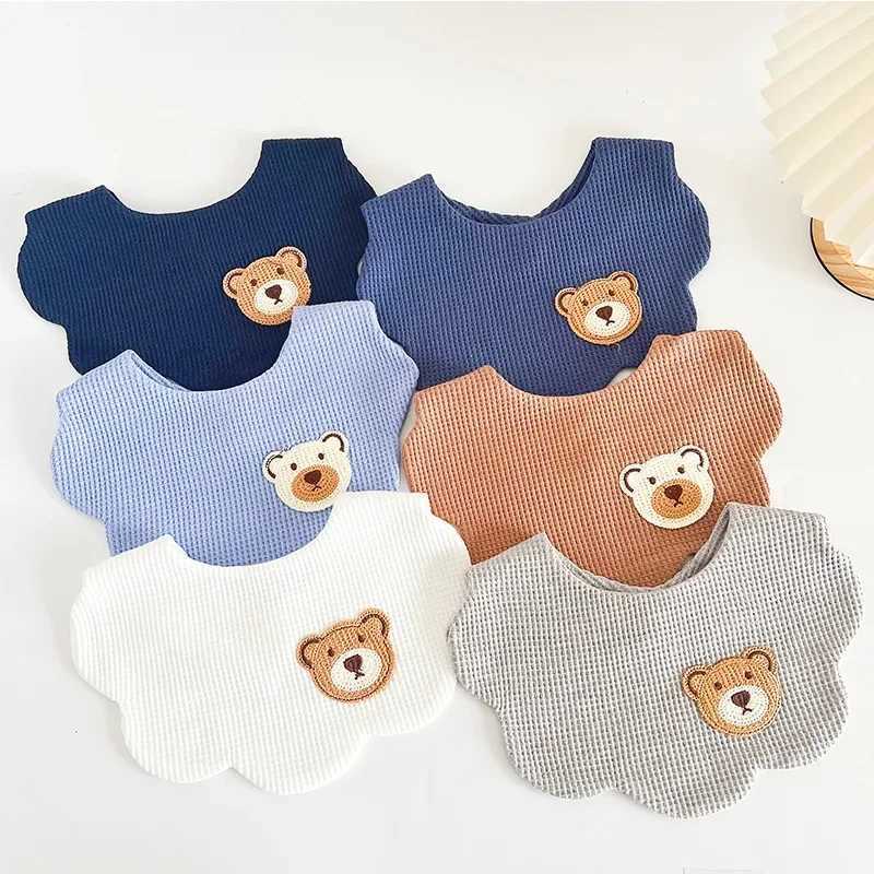 Bibs Burp Cloths Cute Baby Bib Lovely Cartoon Bear Newborn Baby Bib Lovely Cotton Waffle Salival Towel Bib for Toddler Boy Girl Baby AccessoriesL4812