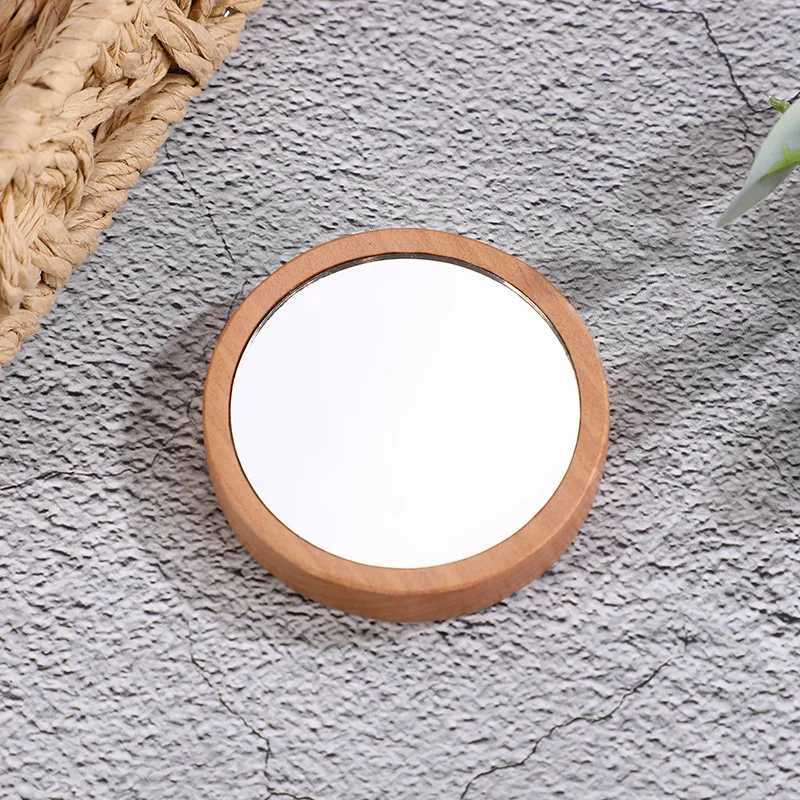 Simple wooden portable mirror mini makeup mirror womens handheld beauty makeup mirror mini circular mirror W240813