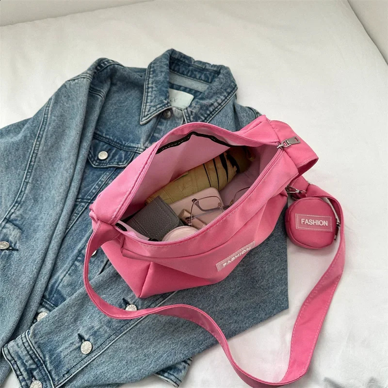 INS Simple Campus Canvas Bag 2023 Spring High Capacity Womens Fashion Girl Single Shoulder Crossbody Bags for Women 240813