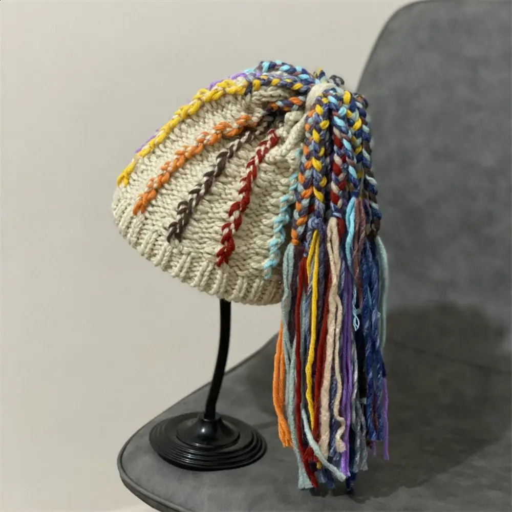 Soft Warm Reggae Pullover Cap Ethnic Style Wool Knitted Dreadlocks Hat Crochet Thickened Hip Hop Wig Dome Hat Streetwear 240813