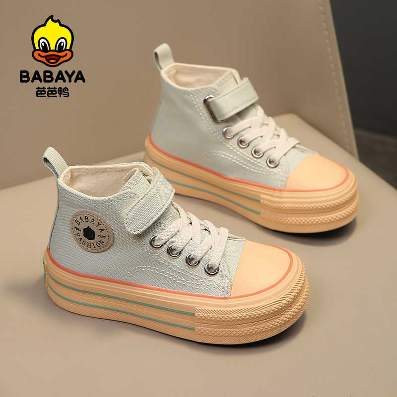 Sneakers Baba Duck Childrens High Top Board Shoes 2024 Spring and Autumn New Canvas Casual Shoes Casual Shoes for Elementary School Students Canvas Sh