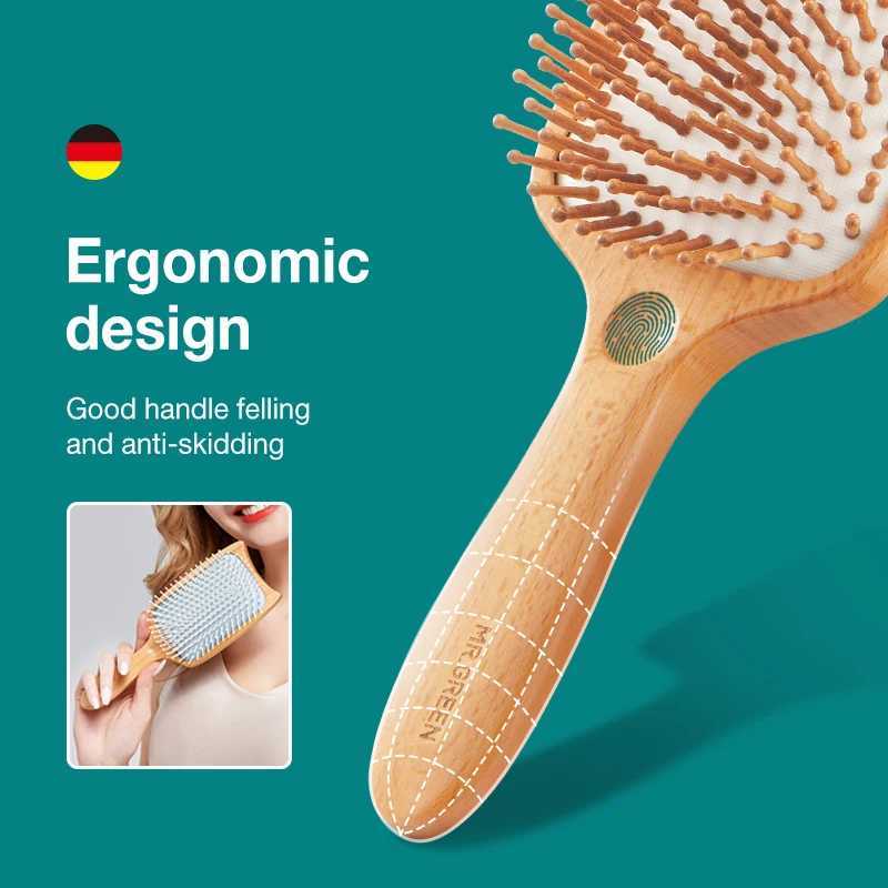MR. GREEN Hair Brush Wide Board Massage Natural Beech Cat Head Design Comb Airbag Hair Brush for Wet and Dry Hair Removal for Women W240813