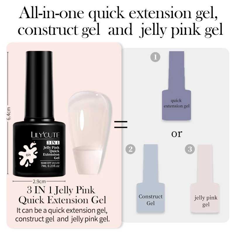 LILYCUTE Pink Nude Quick Extension Gel Nail Polish 3 In 1 Jelly Transparent Semi Permanent Soak Off Nail Art Construction GelM240814