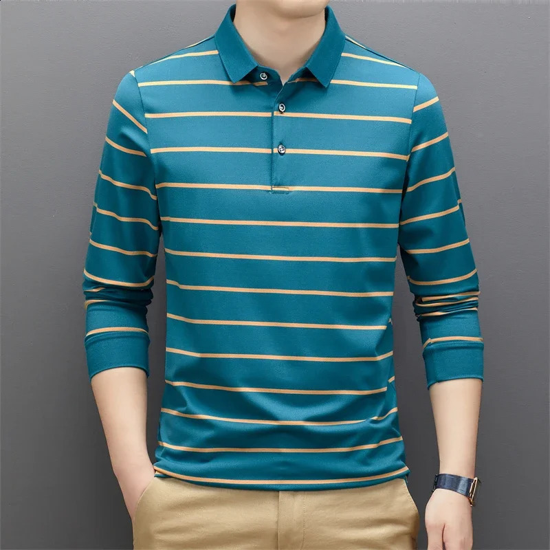 Mens Casual Long Sleeve Polo Shirt Fashion Solid Color Top o240814