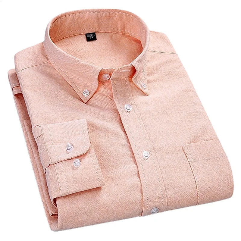Quality 100% Cotton Oxford Shirt Mens Long Sleeve Casual Comfortable Breathable Button Pocket Men Solid Dress Shirts 240814