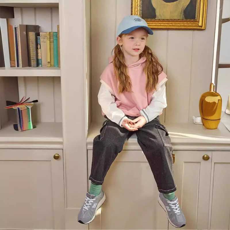 2024 New Childrens Sleeveless Hoodie Spring Autumn Cotton PS Boys Sweatshirt Pullover Top Baby Girls T-shirt Kids ClothesY240814