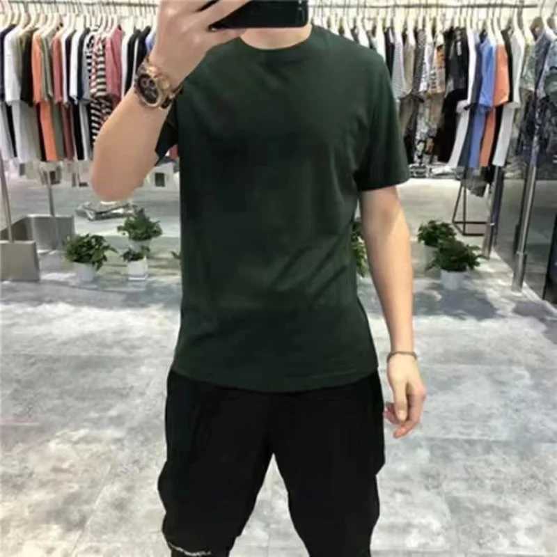 American Vintage Casual Daily Stand Neck T-shirt Mens Solid Patchwork Button Trendy Temperament Simple Cotton Long Sleeved TopM240814