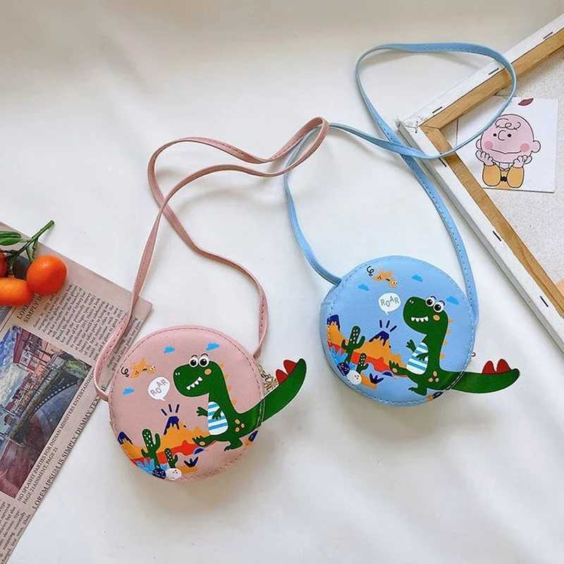 New Girl Childrens Cross Bag Little Boy PU Leather Round Coin Wallet Handbag Cute Dinosaur Baby Shoulder Bag W240813