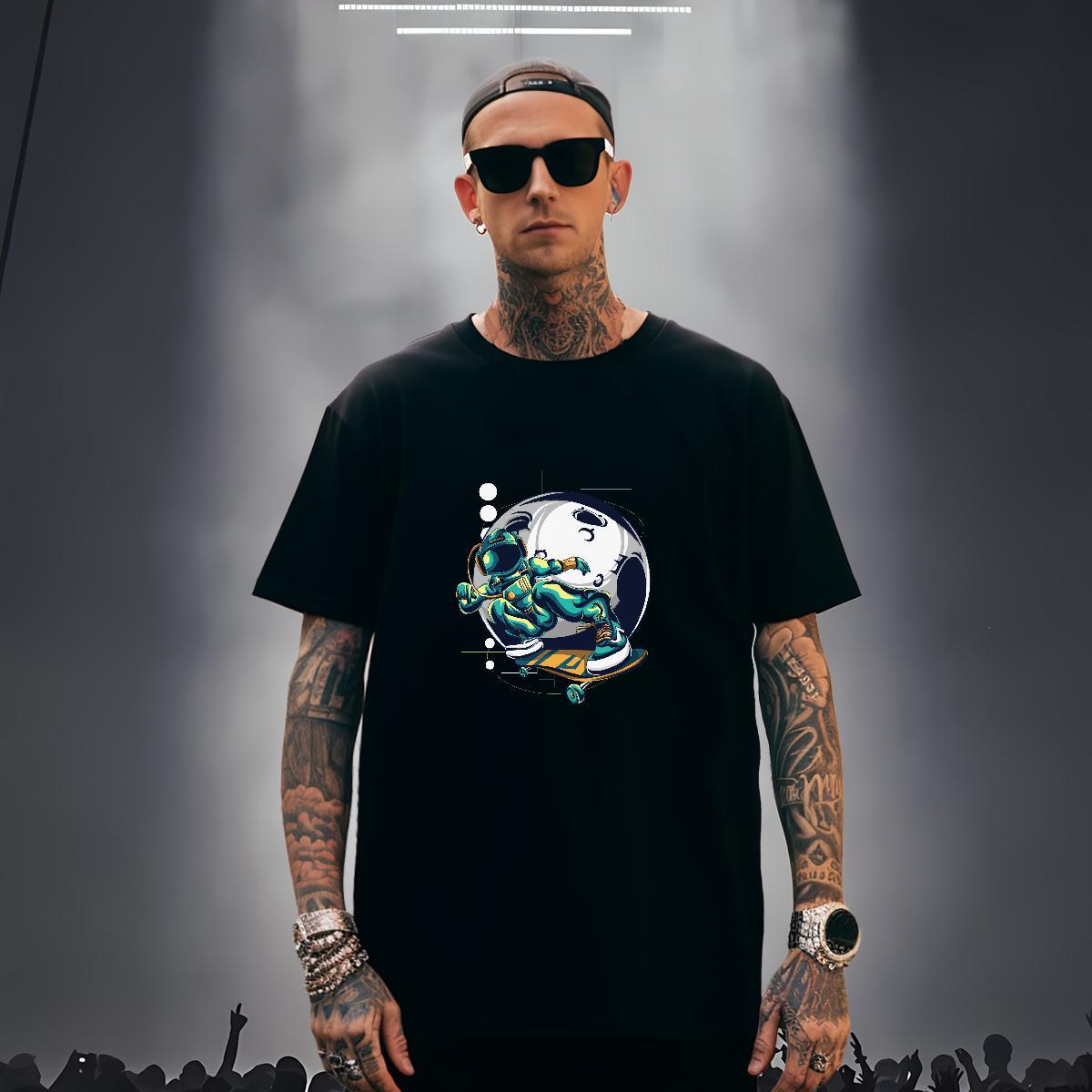 T Shirts Men 230g Cotton cosmonaut Street wear Hip Hop Breathable Custom Cartoon Couples T Shirts Fashion Cool Design Clothes