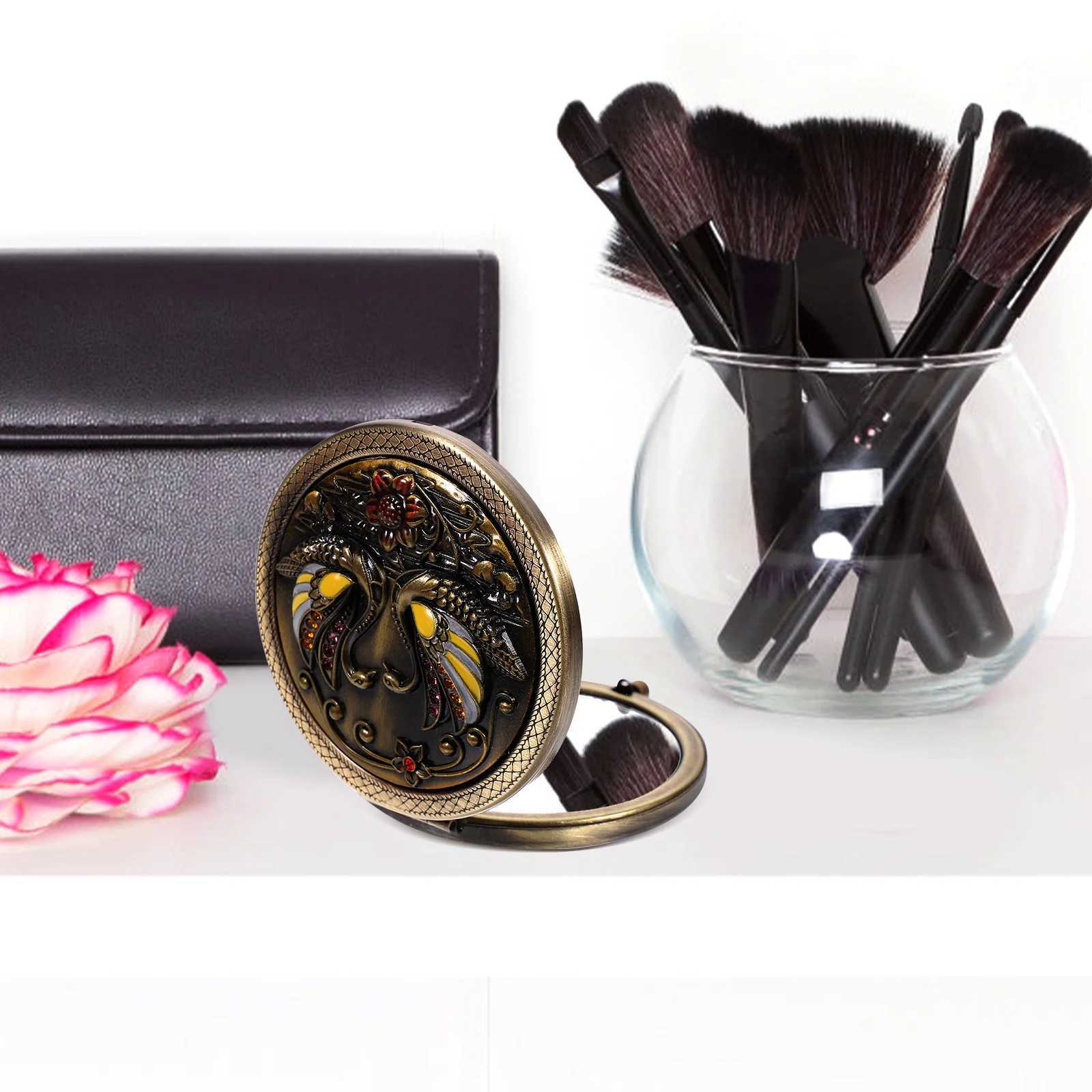 Folding vanity mirror travel wallet handheld small compact gift retro makeup metal lady W240813