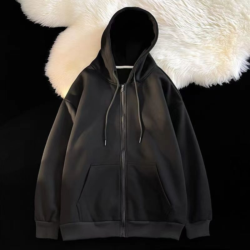 New Simple Zipper Hooded Cardigan Hoodie Women's Loose Korean Ins Long Sleeve Solid Color Baita Coat