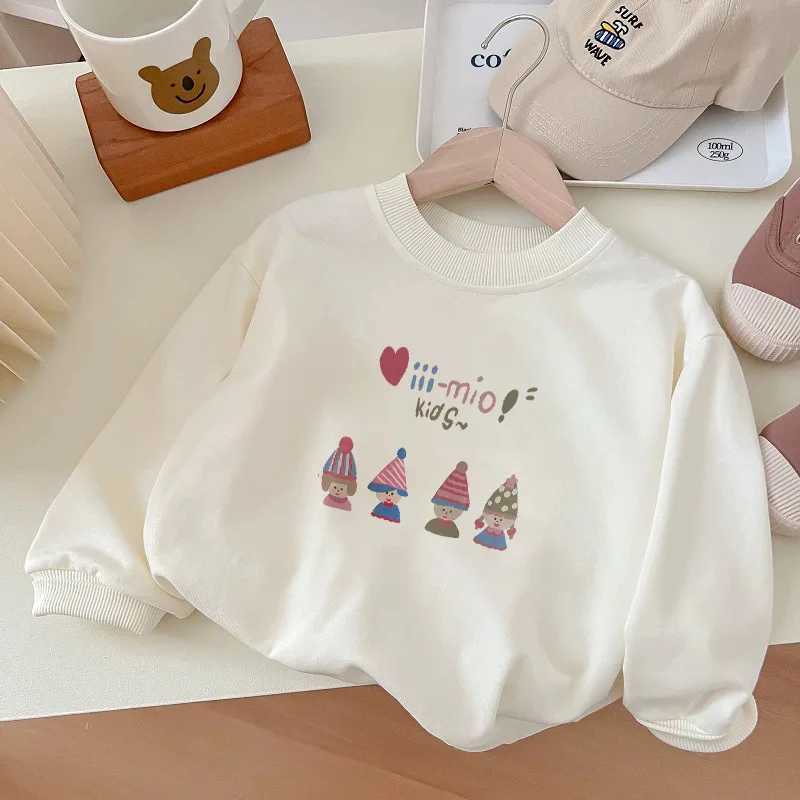 Childrens Autumn Round Neck Hoodie 2024 Girls Korean Cartoon Western Style Loose Versatile Long Sleeve Top Kids Girls PulloversY240814