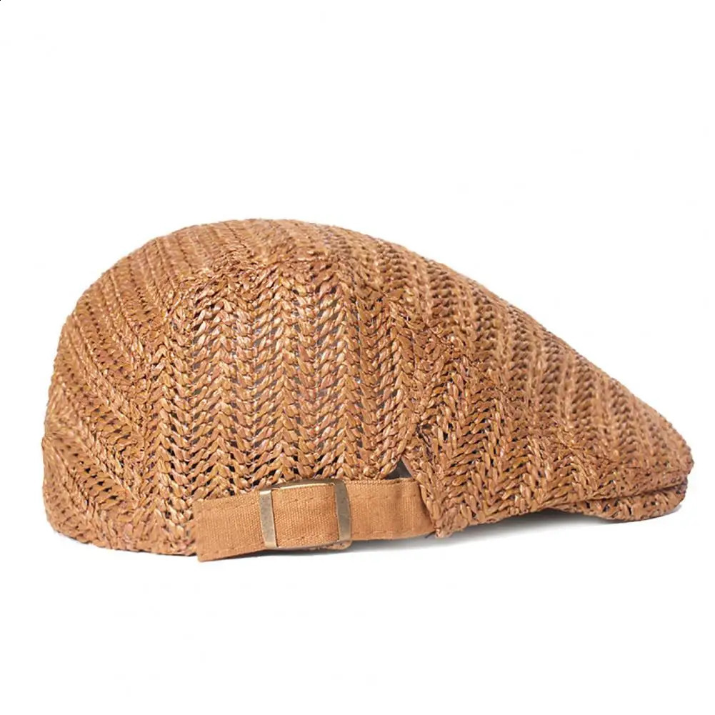 British Western Mens Retro Beret Hollow s Boys Hat Narrow Brown Summer Solid Color 240812