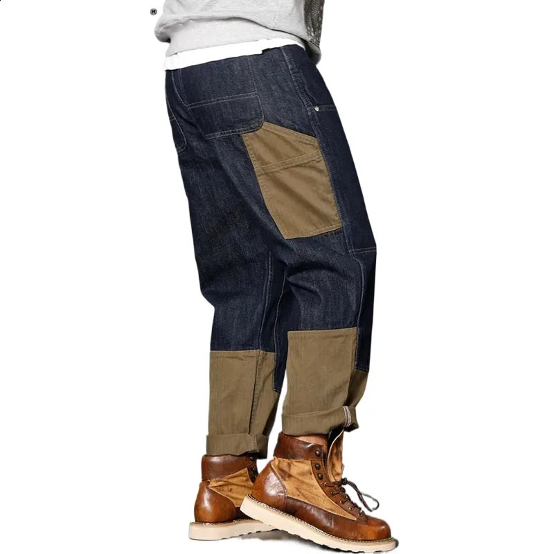 Arrival Top Fashion Autumn Zipper Fly Stoashed Casual Patchwork Cargo Denim Pockets Cotton Jeans Men 240814