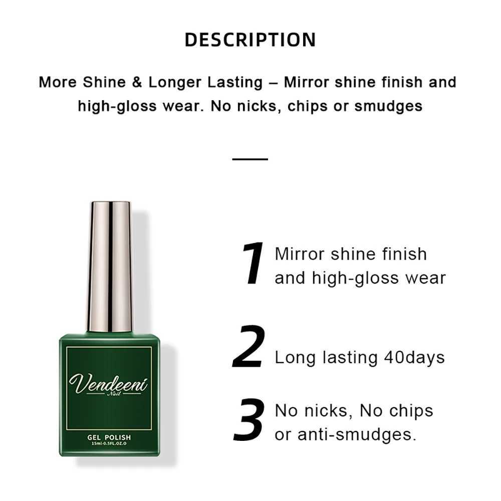 Vendeeni 15ml Diamond Top Coat For Gel Nail Polish Reinforce Long Lasting UV Soak Off Gel Varnish High Light Nail Art Primer GelM240814