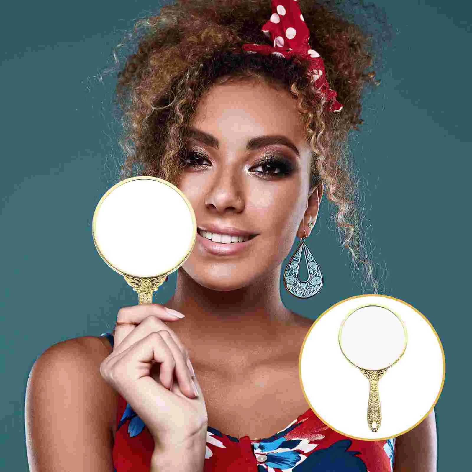 Mirror with handheld travel handheld beauty portable makeup vintage small cosmetics W240813