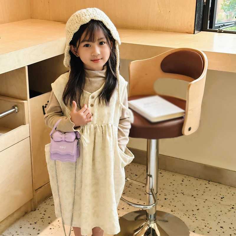 Korean Childrens Single Shoulder Bag Girls Solid Bow Decoration Preschool Princess Handbag PU Mini Cute Baby Messenger Bag W240813