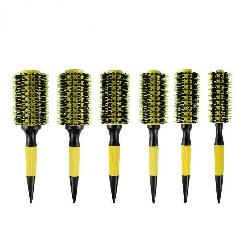 1/6 piece wooden circular hair brush with wild boar mane mixed nylon styling tool ceramic ion hair brush professional W240813