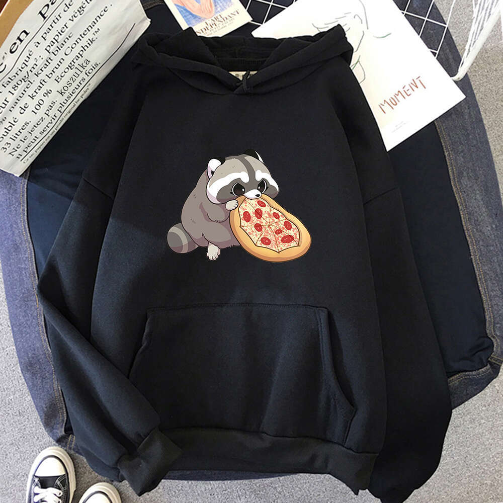 Pizza Cartoon Raccoon Hoodie Women Cute Print Hoodies Haruku Sweatshirts Autumn Winter Plus Size Fleece Hooded Pullover s