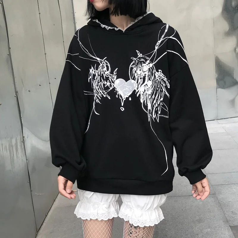 Punk oversized hoodie Japanese cartoon printing long-sleeved autumn kawaii sweatshirt Gothic streetwear vintage Grunge clothing 240809