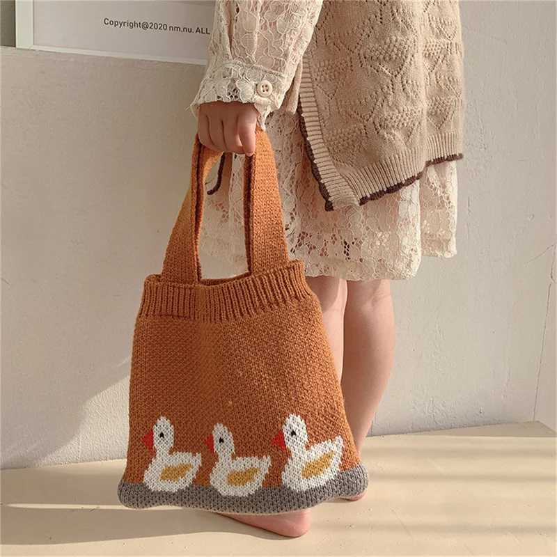 2024 Girl Childrens Handbag Cute Duck Knitted Small Bag Spring Childrens Bag Portable Handbag Coin Snack Storage Bag W240813