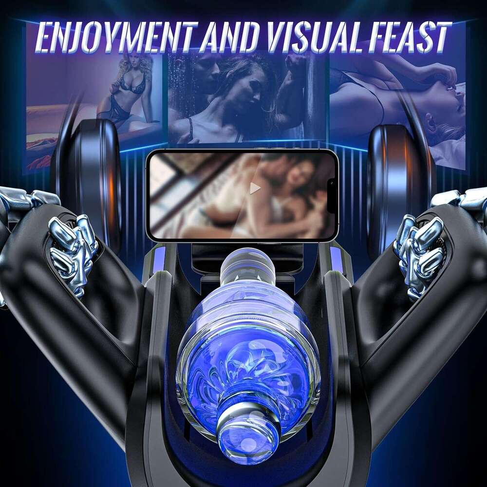Sex toy automatic male device - men's electric adult sex machine, 12x/s thrust, hands-free training massager, with phone holder and 2 soft silico