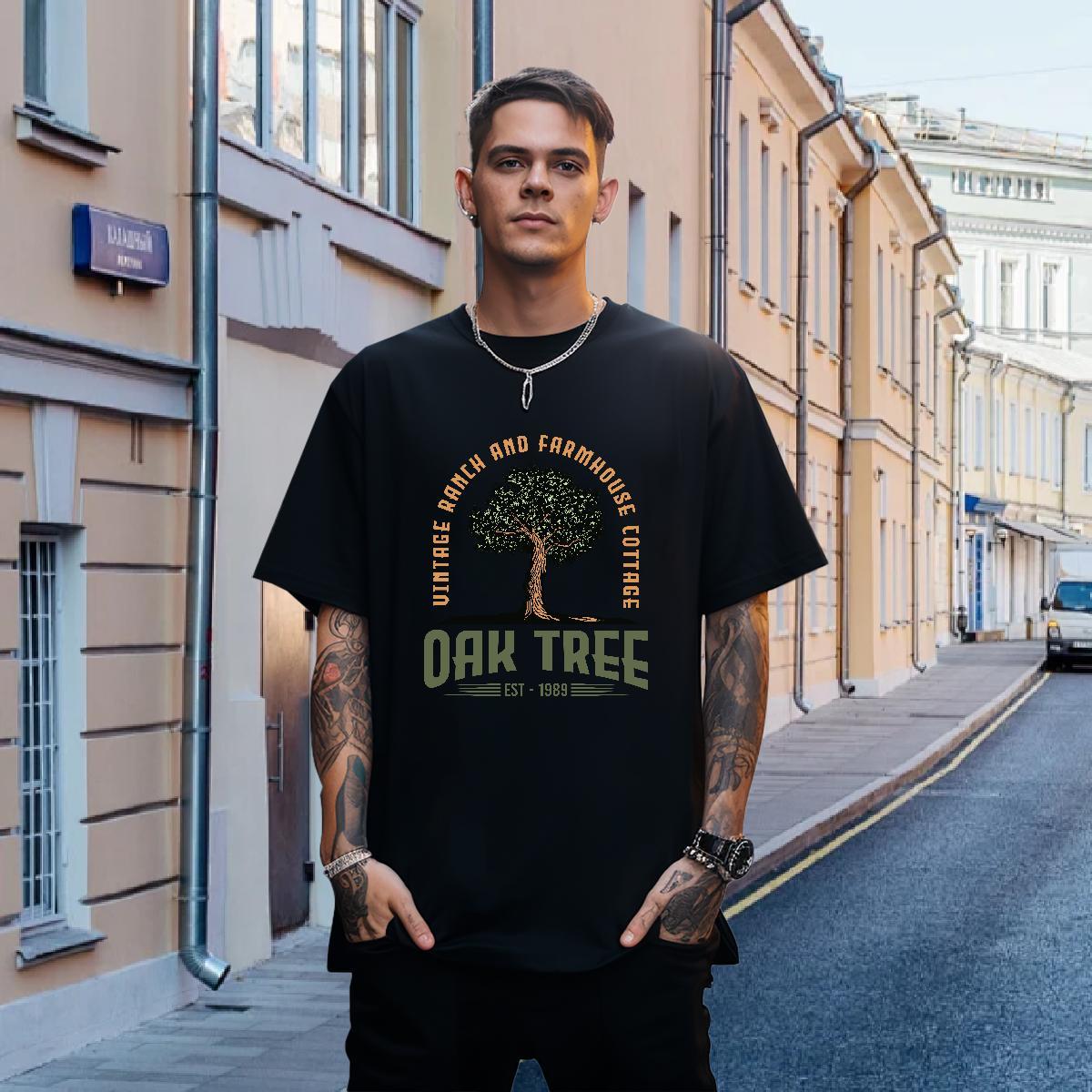 T shirt 230g 100% Cotton tree High Street Hip Hop Round Neck Short Sleeve DIY Men Tees Designer Free Shipping Tops