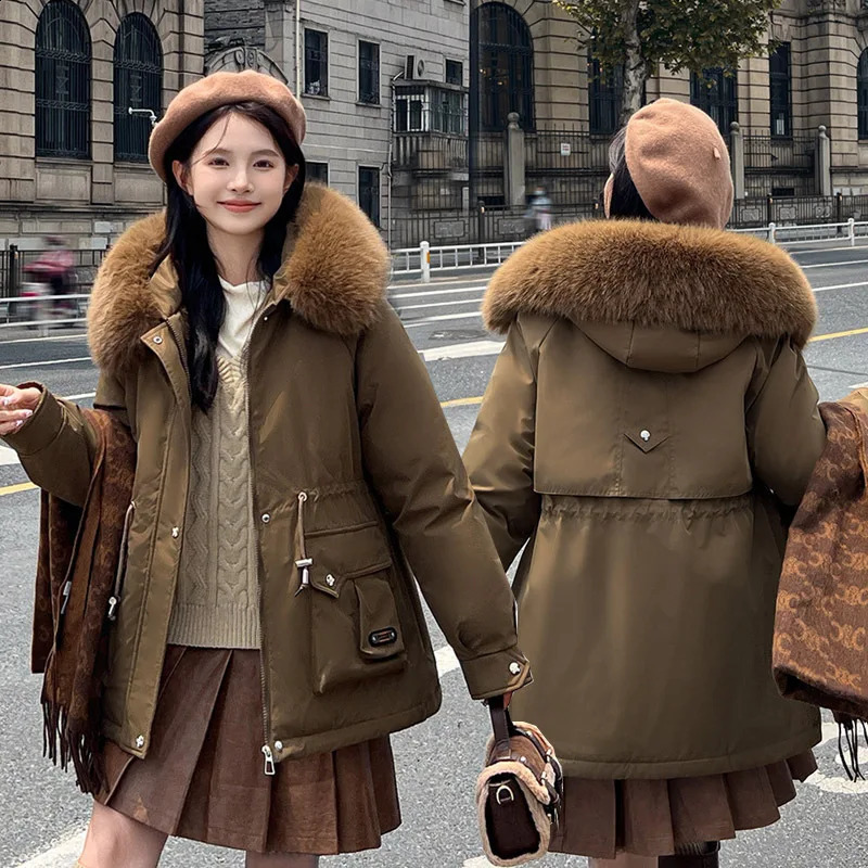 2024 Women Parka Fashion Winter Jacket Fur Collar Warm Snow Wear Padded Clothes Coat Wool Liner Hooded Parkas 240813