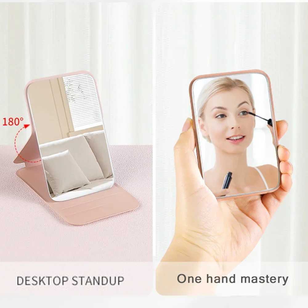 Foldable desktop makeup mirror portable PU handheld travel makeup mirror mirror leather anti slip pocket mirror gold letter pattern W240813