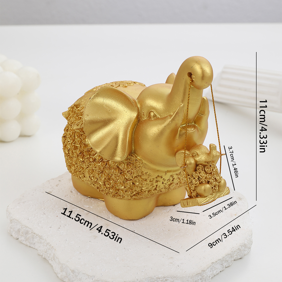 Mother and Child Golden Elephant Sculpture Bringing Good Luck Elephant Statue Fortune Elephant Crafts Resin Crafts