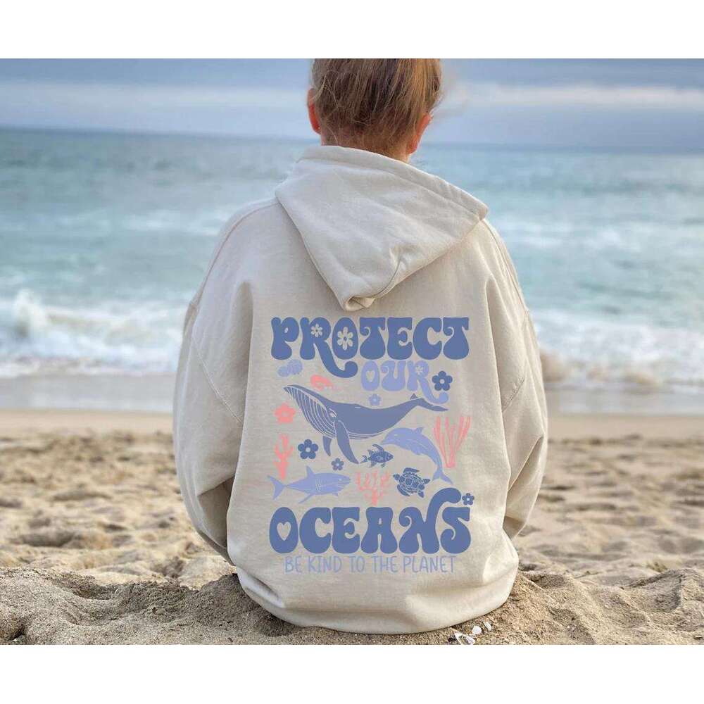 Riders Wave Surfing Hoodie Protect Oceans Save Our OceanSweatshirts Preppy Aesthetic Gifts Women Trendy Oversized Pullover