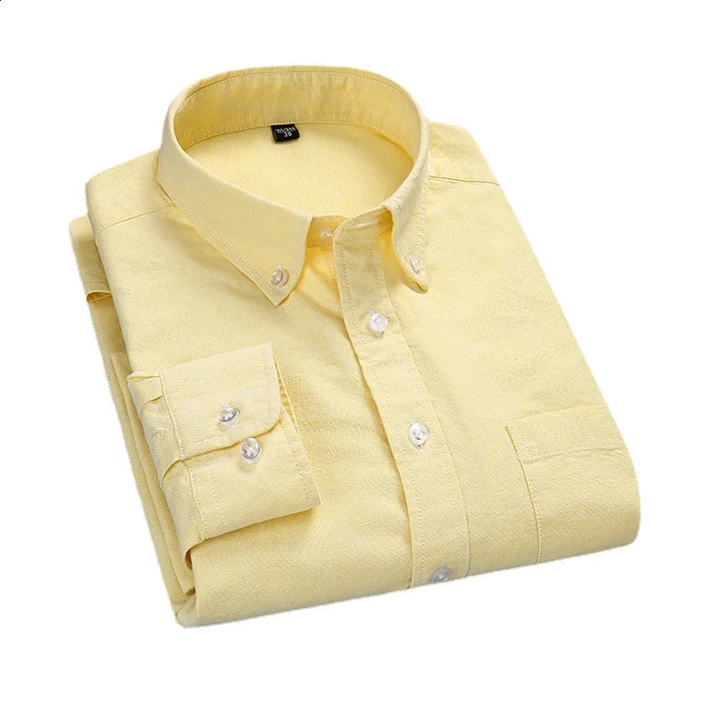 Quality 100% Cotton Oxford Shirt Mens Long Sleeve Casual Comfortable Breathable Button Pocket Men Solid Dress Shirts 240814