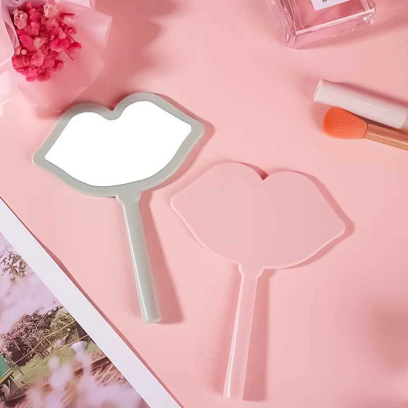 Lip shaped makeup mirror portable handheld mirror lip shaped makeup mirror spa salon compact mirror womens makeup mirror W240813
