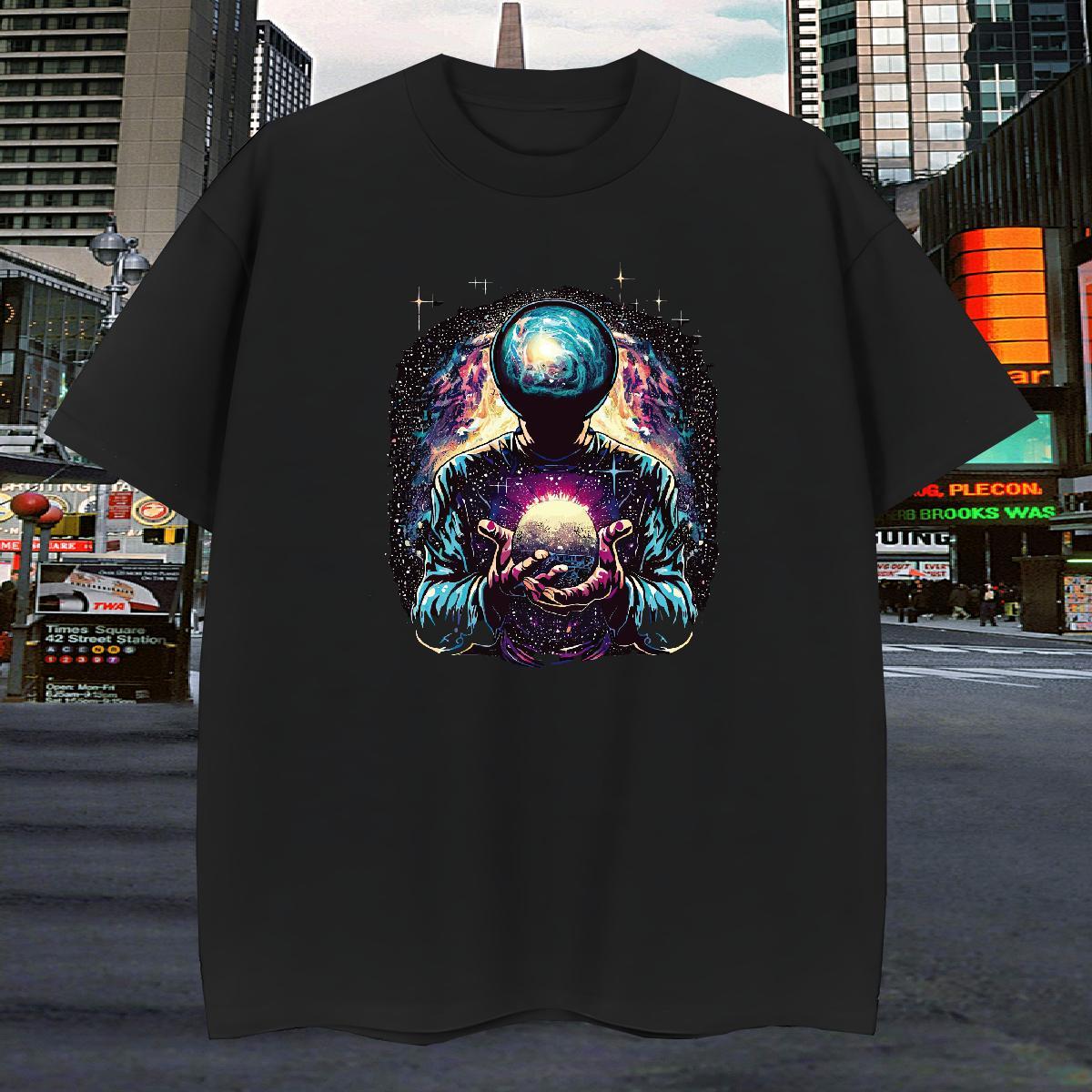 T Shirt For Man 100% Cotton 230g universe Beach Short Sleeve Soft Black Oversized Mens Tshirts Wholesale Free Shipping Wear