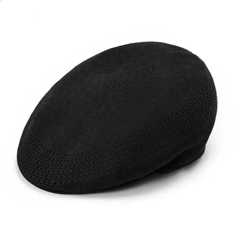 Summer Mesh Berets for Men and Women Handmade Knitted Thin Breathable Fashion Beanie Hats Navy 240812