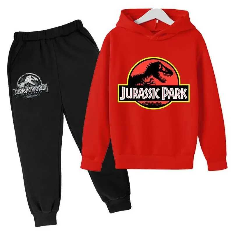 New Boy Jurassic Park Pieces Sets Tracksuit Decal Sweatshirt+Pants Pullover Hoodies Suit Casual Sportwear Girl Cartoon PrintY240814