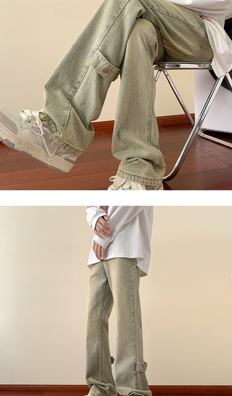 C315-G202 American High Street Mid Seam Splicing Hand Wipe Ma Liu Laundry Jeans (P48X68) 4