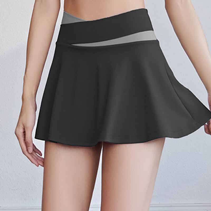 Women Tennis Skirts Sport Golf Ruffled Skirt Fake Two Pieces Fiess Crossover High Waist Breathable Dance Yoga Skort