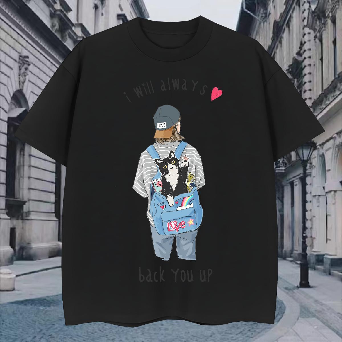 Classic Men T Shirts cat Round Neck Short Sleeve Spring Summer Plus Size Custom 100% Cotton 230g Men Tees Customized Tops Shirt